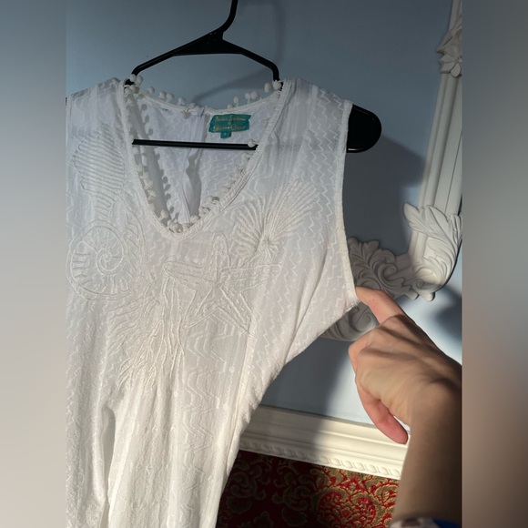 Embroidered with Seashells, Tassels White Maxi Dress 100% Cotton - Picture 7 of 9